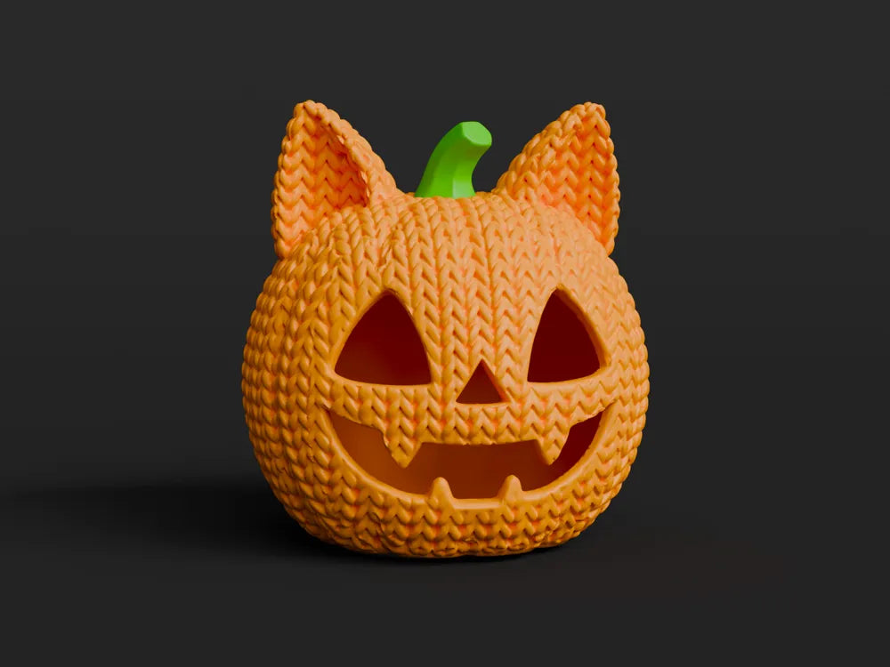 Jack-O-Lantern Cat Pumpkin with LED flame light.